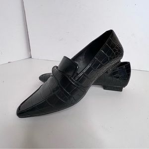 Zara Black Faux Croc Embossed Pointed Toe Derby Loafers Size 36/US 5.5